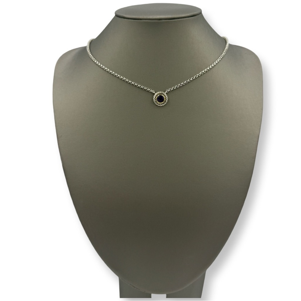 Delicate Silver Necklace with Circular Pendant. Designer: David Yurman.